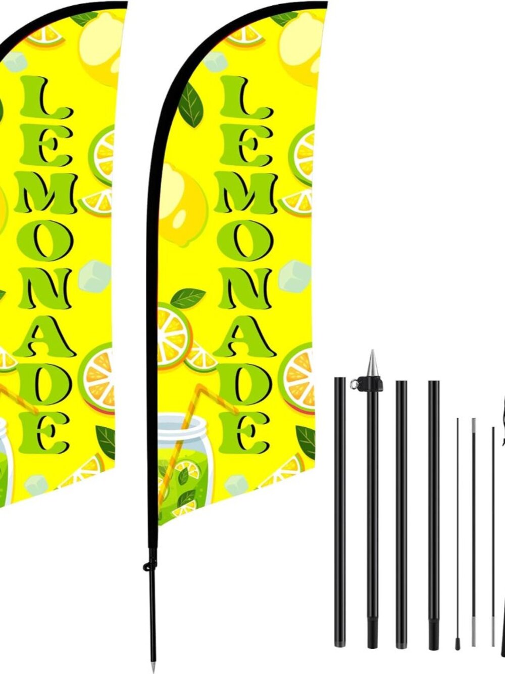 2 Set Lemonade Feather Flag Kit, 8ft Advertising Swooper Flag Banner with Pole a